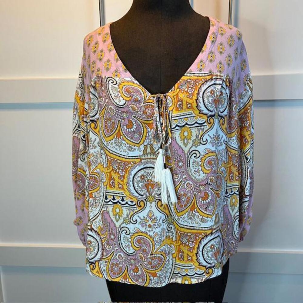 Rachel Zoe Bohemian Paisley Print Blouse with Tassels